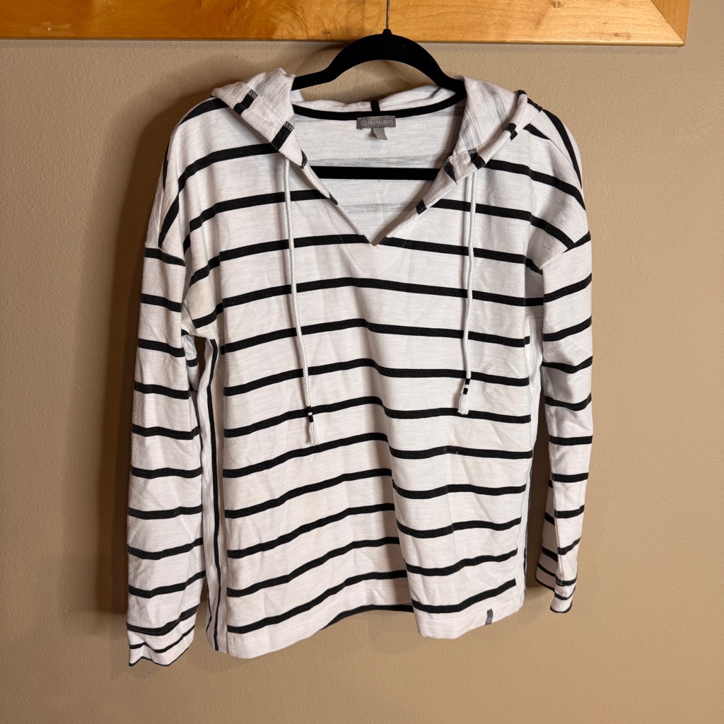 T By Talbots Striped Hoodie With Drawstrings
